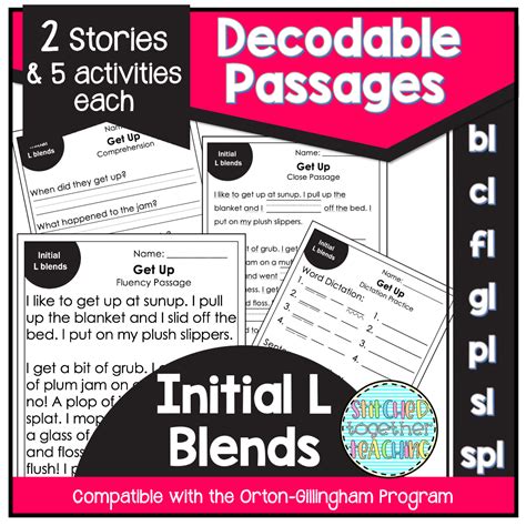 Decodable Reading Passages Initial L Blends Orton Gillingham Based