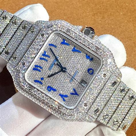 Cartier Santos Watch Natural Moissanite Iced Out Diamond - Etsy