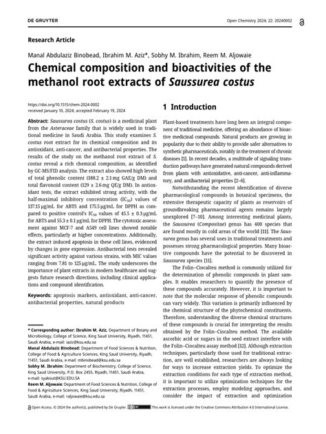 Pdf Chemical Composition And Bioactivities Of The Methanol Root