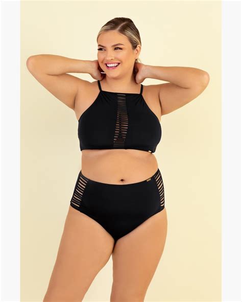 Riachuelo Calcinha Biqu Ni Plus Size Preto Hot Pant Tiras