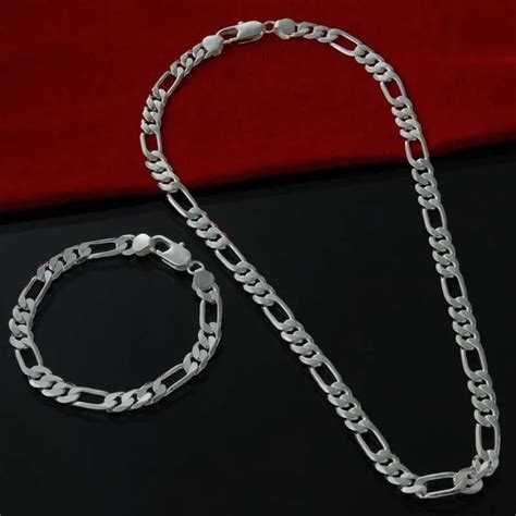 Free Shippingsilver Plated 6mm Chain Mens Jewelry Sets Silver Plated