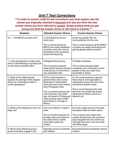 Unit 7 Test Corrections