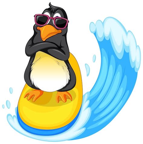 Lindo personaje de dibujos animados de pingüinos surf Vector Gratis