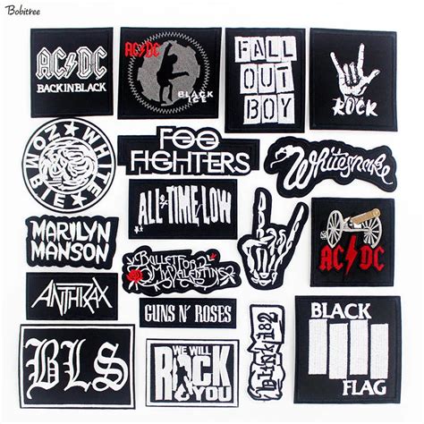 Music White Black Rock Band Patches Iron On Embroidery Badges Hippie