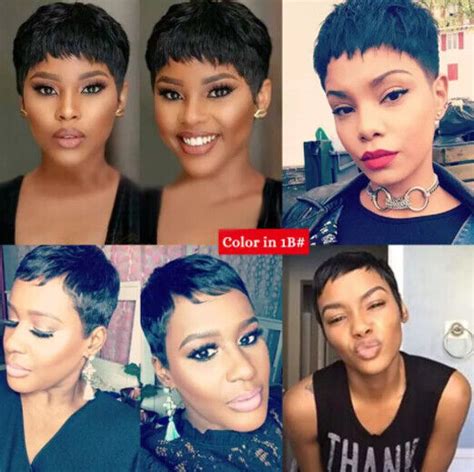 Short Pixie Cut Wig For Black Women Straight Burgundy Red Human Hair No