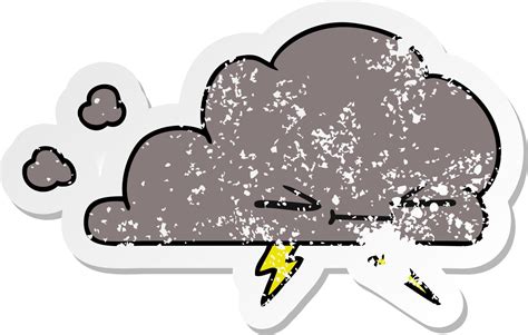 Distressed Sticker Cartoon Of A Grumpy Lightening Cloud Vector