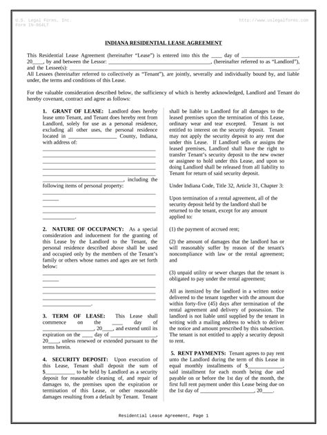 Residential Rental Lease Agreement Indiana Form Fill Out And Sign