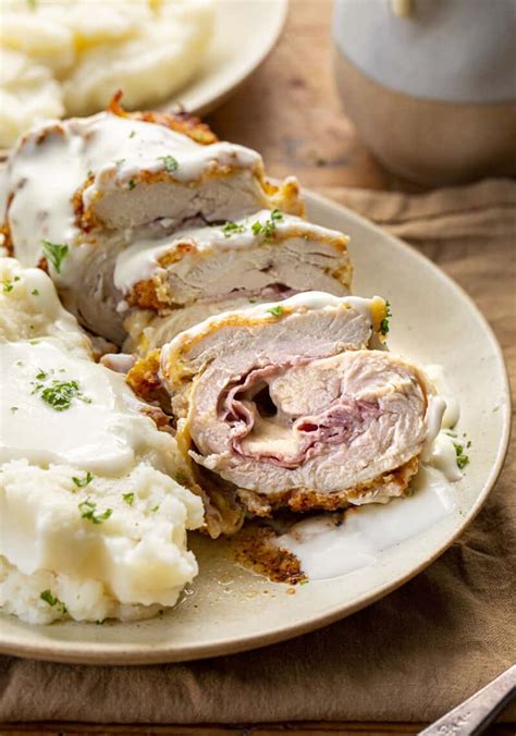 Air Fryer Chicken Cordon Bleu With Swiss Cheese Sauce I Am Homesteader