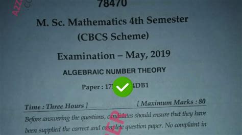 Mdu Msc 4th Sem Algebraic Number Theory Question Paper 2019 Youtube