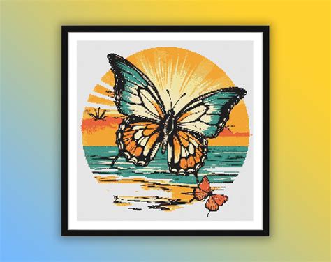 Watercolor Monarch Butterfly Counted Cross Stitch PDF Pattern Summer