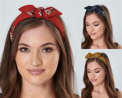 Bow Headband Women Top Knot Vintage Floral Rigid Hair Band