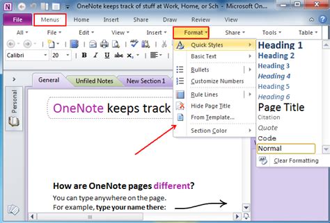 Where Is Format In Microsoft Onenote And