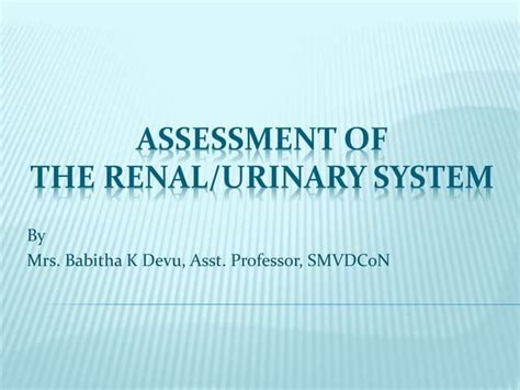 Note On Assessment Of Renal Or Urinary System Ppt