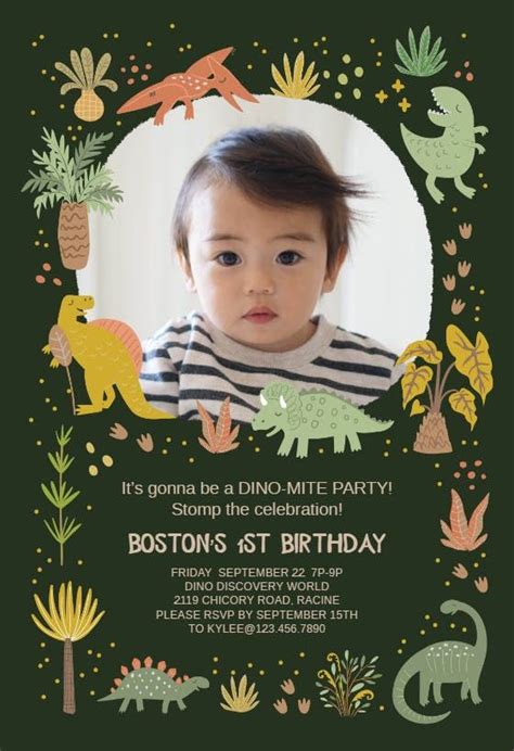 First Roarsome Frame Birthday Invitation Invitations Printable Diy