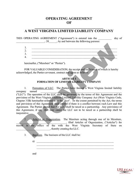 West Virginia Limited Liability Company Llc Operating Agreement