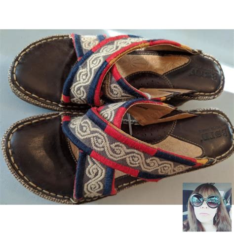 BORN Wedge Sandals Embroidered Leather Upper and Lining Brown Red Tan ...