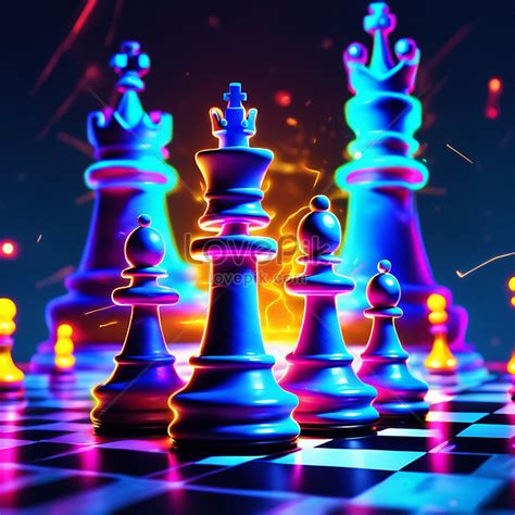 Abstract Neon Light Chess Artwork Design Wallpaper Glowing Space ...