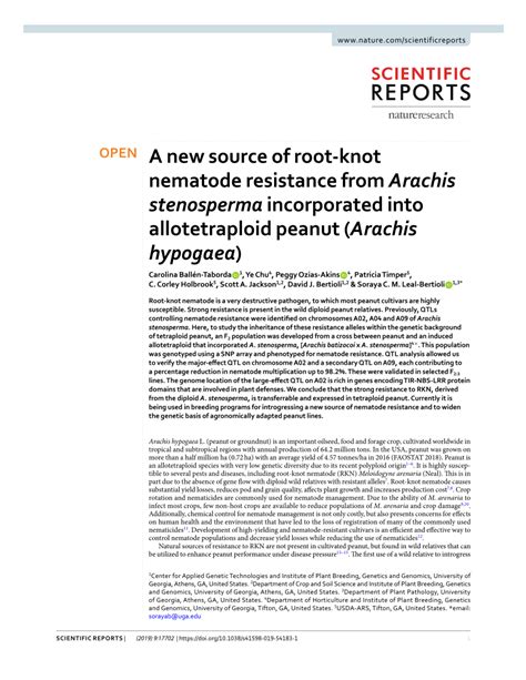 Pdf A New Source Of Root Knot Nematode Resistance From Arachis