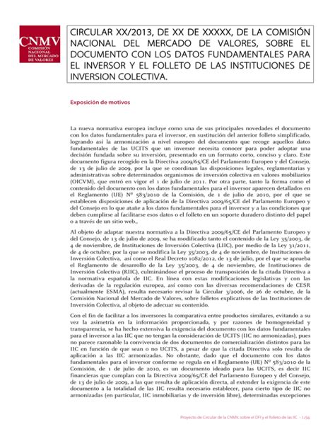 Proyecto de Circular Comisión Nacional del Mercado de Valores