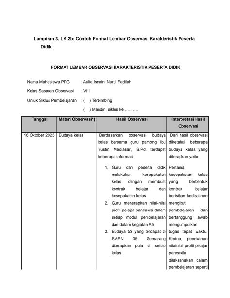 Lampiran 3 Lk 2b Contoh Format Lembar Observasi Karakteristik Peserta