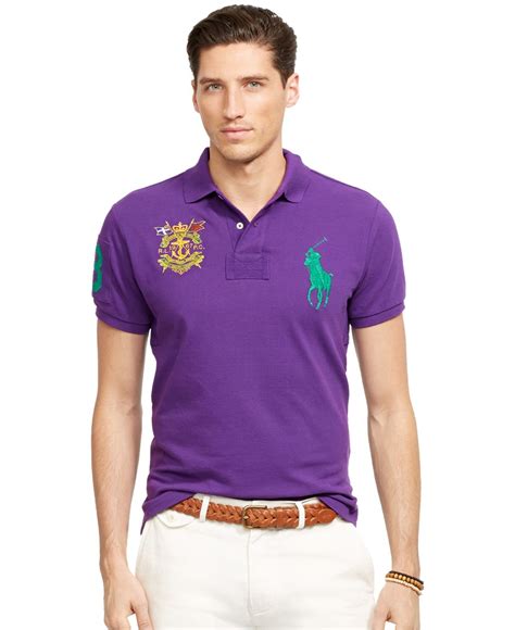 Polo Ralph Lauren Custom Fit Big Pony Mesh Polo Shirt In Purple For Men