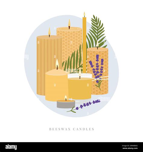 Illustration Of Scented Burning Candles Beeswax Pillar Candles With