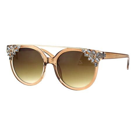 Womens Flat Top Rhinestone Jewel Horn Round Diva Sunglasses Ebay