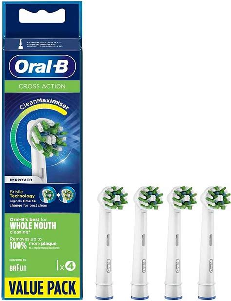 Oral B CrossAction Toothbrush Heads Pack Of 4 Replacement Refills For