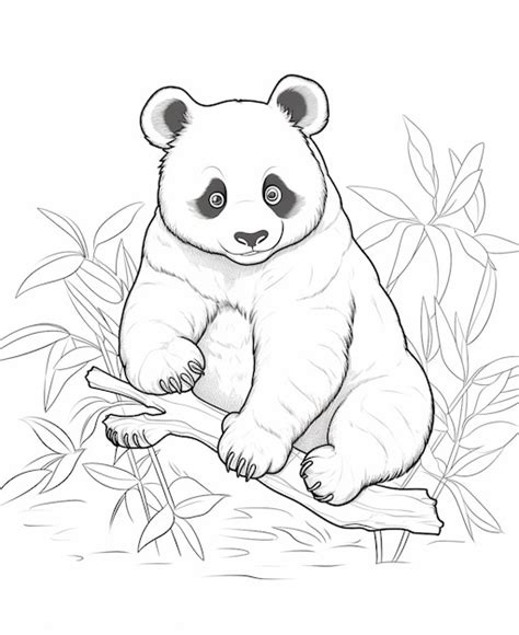 Un Dibujo En Blanco Y Negro De Un Oso Panda Sentado En Una Rama