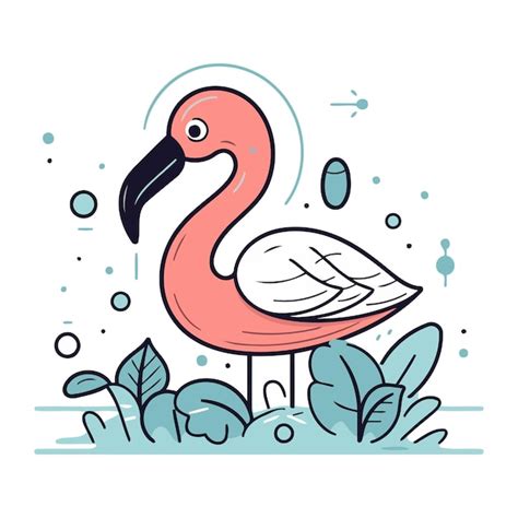 Flamingo en el jardín ilustración vectorial en estilo lineal Vector