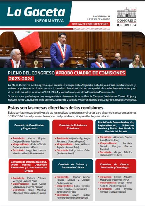 Pleno Del Congreso AprobÓ Cuadro De Comisiones 2023 2024 Comunicaciones Comunicaciones