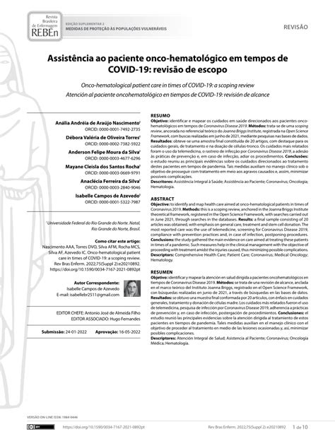 PDF Assistência ao paciente onco hematológico em tempos de COVID 19