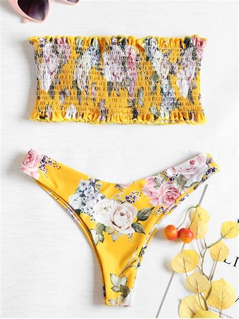 [20 Off] 2020 Bandeau Smocked Bikini Top With High Cut Bottoms In Sun