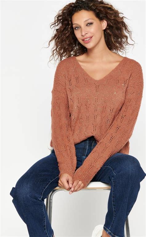 LOLALIZA Trui Met Decoratieve Gaatjes Nude Maat L Bol