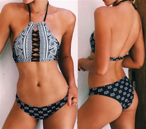 Mulheres Quentes Maiô Push Up Acolchoado Sutiã De Banho Halter Bandage