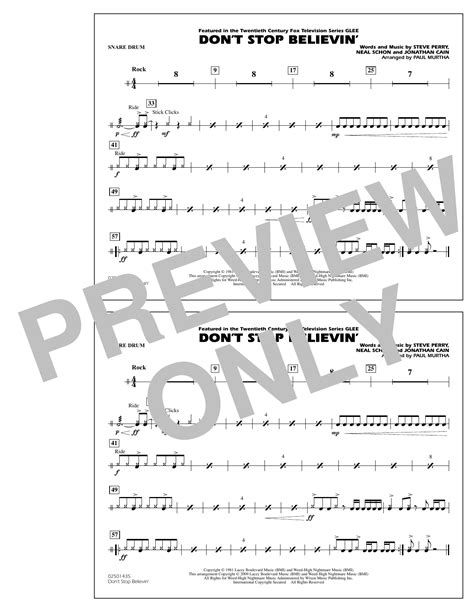 Dont Stop Believin Snare Drum By Paul Murtha Sheet Music For Marching Band At Sheet Music Direct