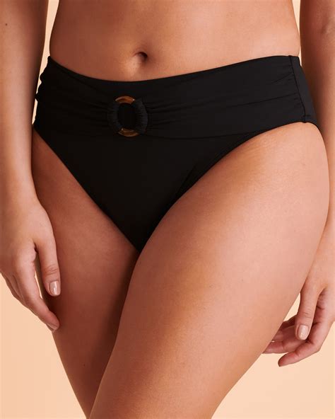 Turquoise Couture Solid High Waist Bikini Bottom Black Bikini Village