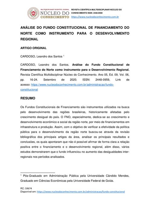 Pdf Análise Do Fundo Constitucional De Financiamento Do Norte Como