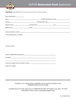 Fillable Online AHRMA Benevolent Fund Application Form Fax Email Print