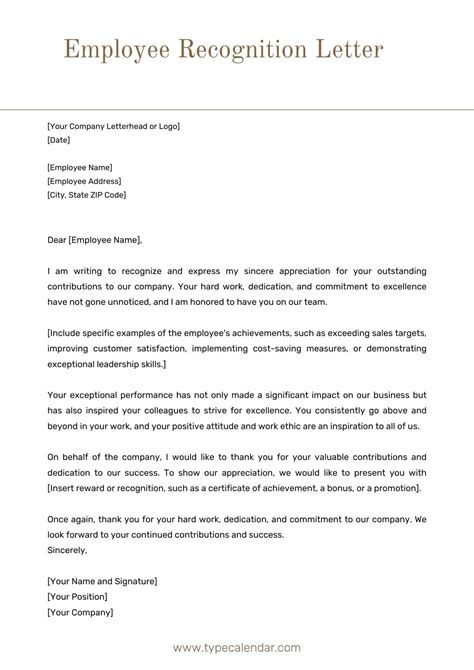 Sample Employee Recognition Letter For Hard Work For