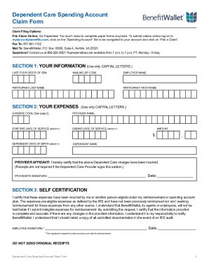 Fillable Online Dependent Care Spending Account Claim Form Dependent