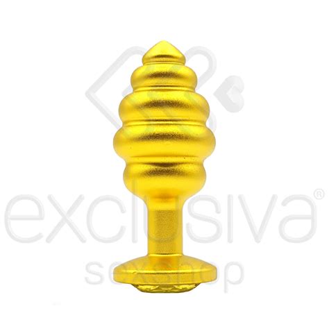 Plug Anal Dourado Escalonado Joia Amarelo Lust Metal