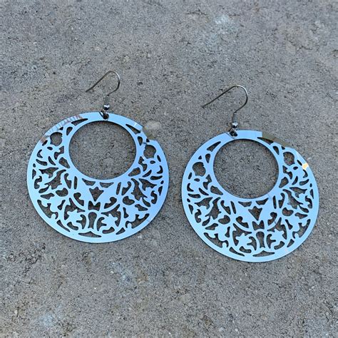 Stainless Steel Laser Cut Round Earrings Laser Cut Dangle Etsy