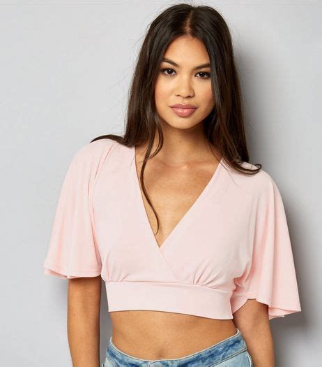 Pink Cape Sleeve Wrap Front Crop Top New Look Latest Fashion For