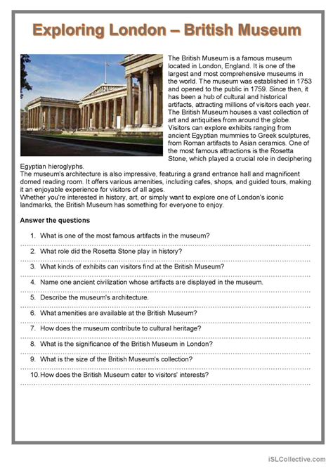 Exploring London British Museum Ge English Esl Worksheets Pdf Doc