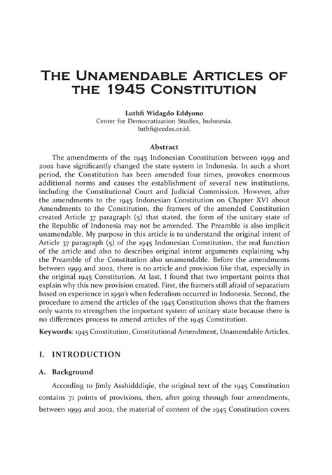 PDF The Unamendable Articles Of The 1945 Constitution