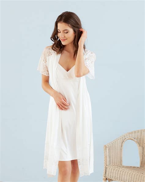 Ivory Satin Robe With Lace Loungewear Comfy And Chic Epifania