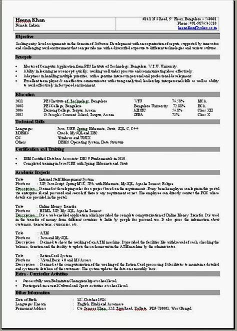 One Page Resume Format