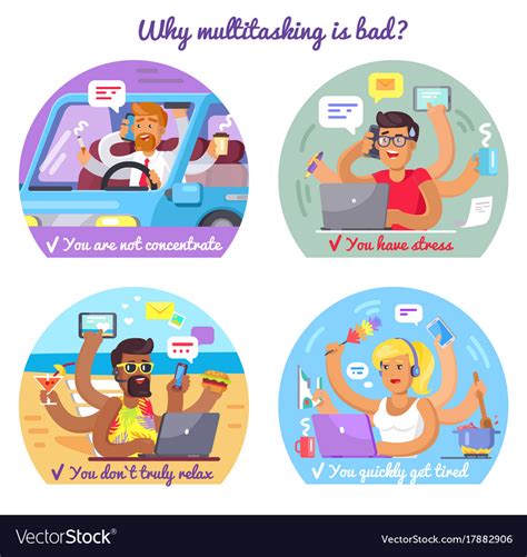 Why Multitasking Is Bad Poster With Some Reasons Vector Image