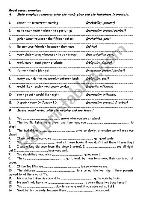 Modals exercise - ESL worksheet by Emmaumi